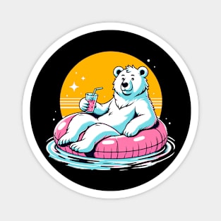 Pool Party White Bear Pink Float Novelty Funny Bear Magnet